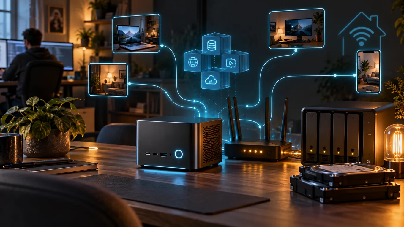 Capa do artigo: Mini PC como Servidor Doméstico em 2026: Vale a Pena? Consumo, Usos Práticos e Comparativo